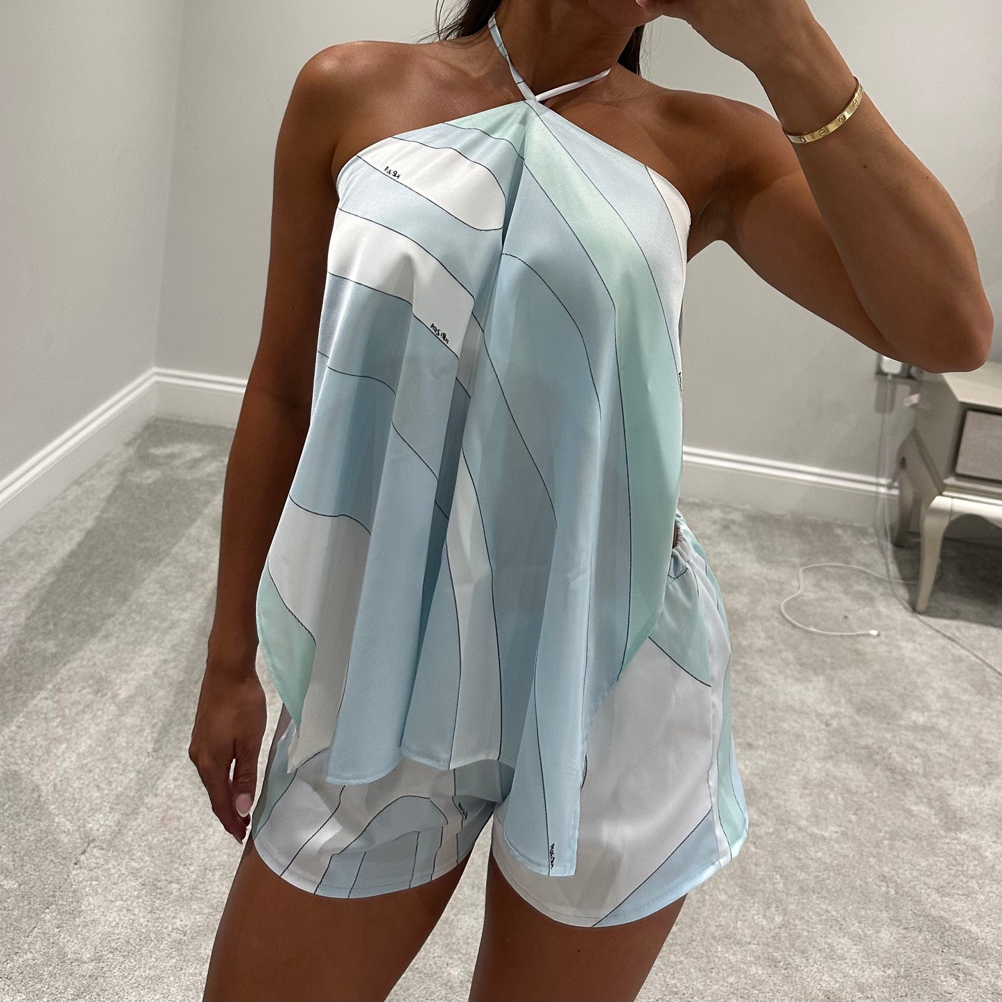 ICE BLUE SATIN TOP ONLY