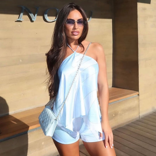 ICE BLUE SATIN TOP ONLY