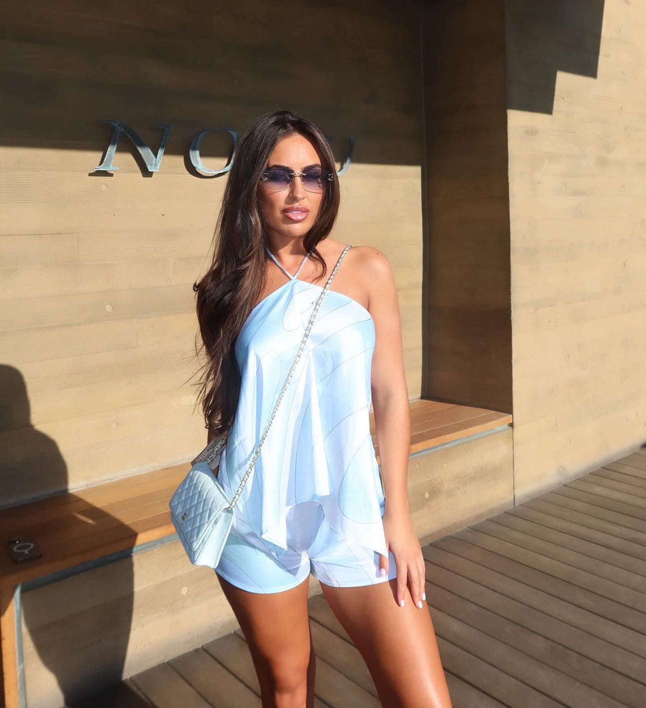 ICE BLUE SATIN TOP ONLY